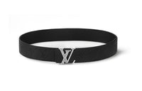 LOUIS VUITTON Smooth Leather Pail Metal Enamel Leather Belts Men's Black Width: 4CM