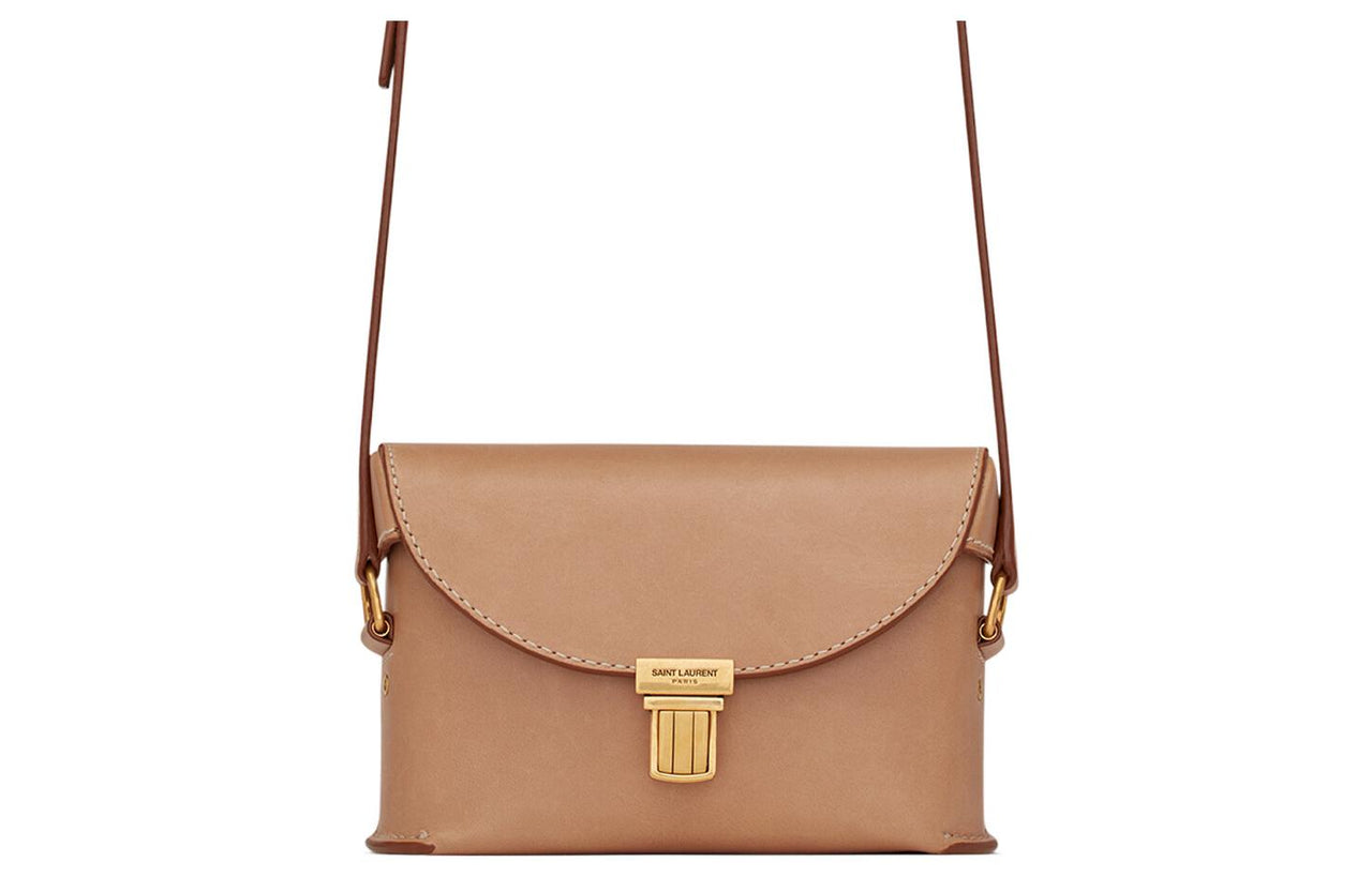 SAINT LAURENT Smooth Cow Leather Box Bag Shoulder Bag Crossbody Bag Small Size Men's Brown