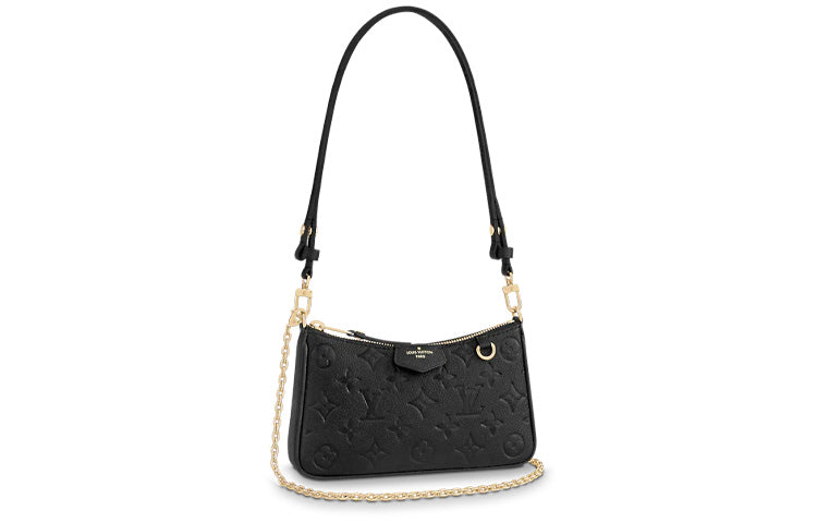 LOUIS VUITTON Easy Pouch On Strap Monogram Embossed Cow Leather Portable Crossbody Bag Shoulder Bag Women's Black