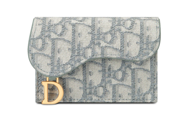 DIOR Saddle Oblique Fabric Card Clip Card Holder Coin Purse Regular Women's Gray