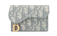 DIOR Saddle Oblique Fabric Card Clip Card Holder Coin Purse Regular Women's Gray