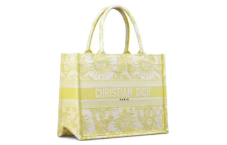DIOR Embroidery Tote Bag Shopping Bag Handbag Medium Size Women's Yellow