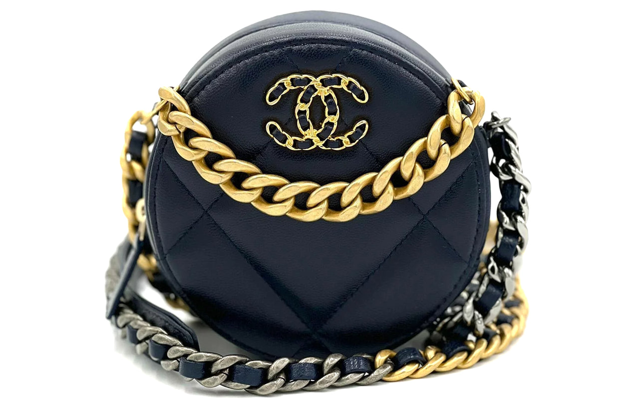 CHANEL 19Bag Sheepskin Evening Party Bag Round Bag Handheld Shoulder Bag Crossbody Bag Women's Dark Blue