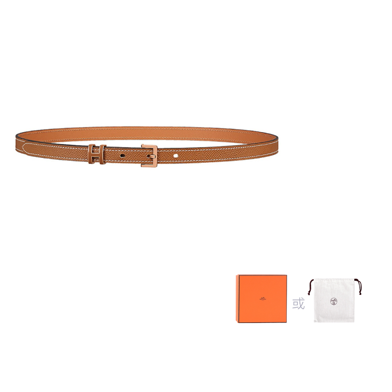 HERMES Cow Leather Leather Belts Women's Brown Width: 1.5cm