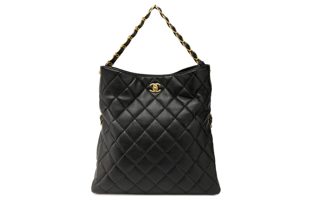 CHANEL Smooth Finish Lambskin Handbag, Shoulder Bag Women's Black