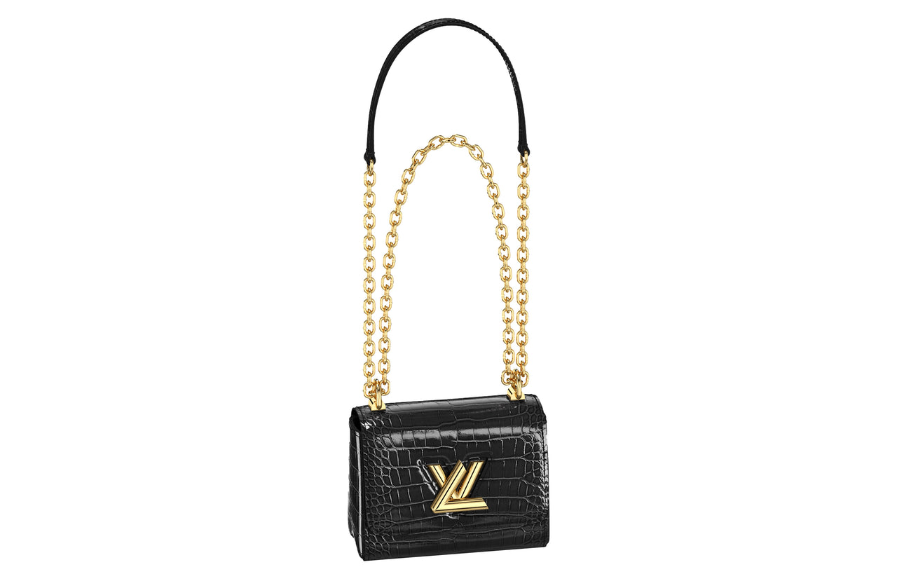 LOUIS VUITTON Twist Short Snouted Crocodile Leather Chain Bag, Crossbody Bag, Shoulder Bag Women's Black