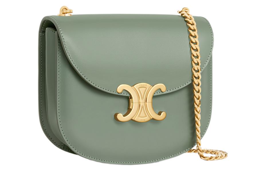 CELINE BesaceTriomphe Cow Leather Crossbody Bag, Shoulder Bag Women's Green