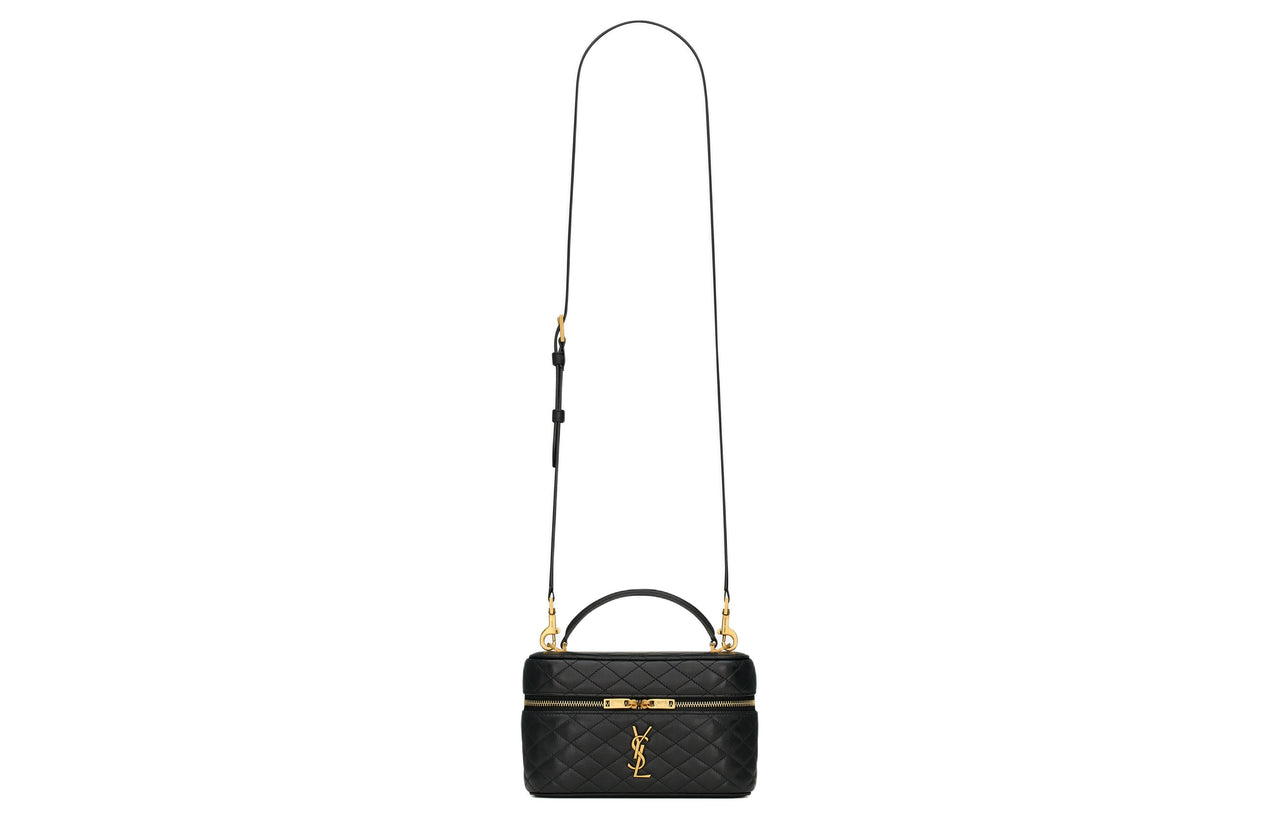 SAINT LAURENT GABYVanity Sheepskin One Shoulder Crossbody Clutches Mini Women's Black
