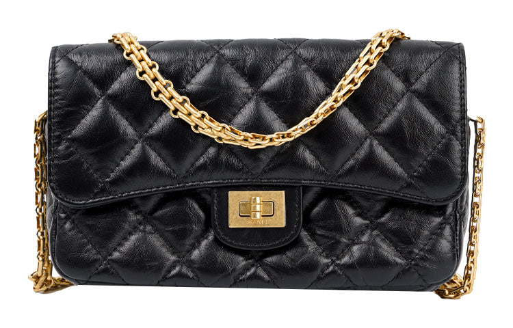 CHANEL 2.55WOC Calfskin Cell Phone Pouch, Shoulder Bag, Crossbody Bag Women's Black