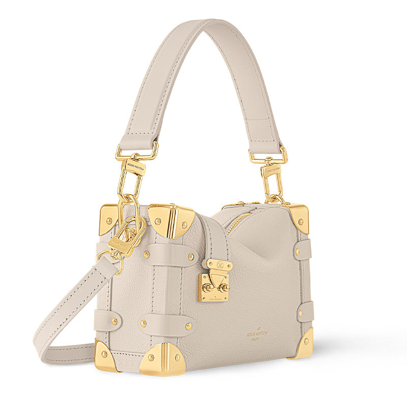 LOUIS VUITTON Grained Calfskin Soft Box Crossbody Bag Shoulder Bag Small Size Women's Light Beige