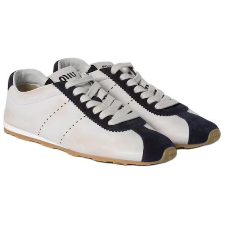 MIU MIU FW24 Plume Distressed Low Top Casual Shoes Women's White Blue