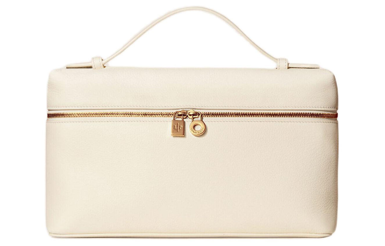 Loro Piana ExtraPocket Leather Makeup Bag Small Square Bag Handbag, Shoulder Bag Regular Women's Whisper White