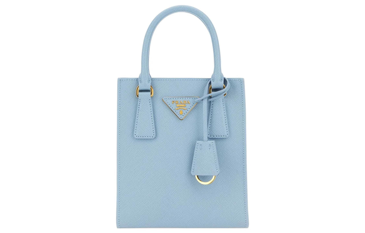PRADA Saffiano Solid Color Leather Shoulder Bag, Crossbody Bag, Handbag Regular Women's Light Blue