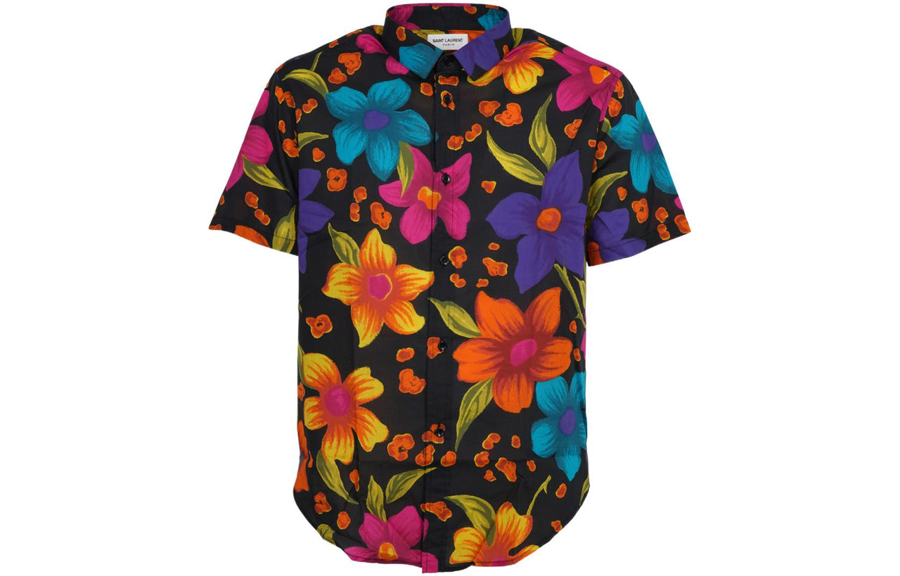 SAINT LAURENT Floral Printed Short Sleeved Shirt