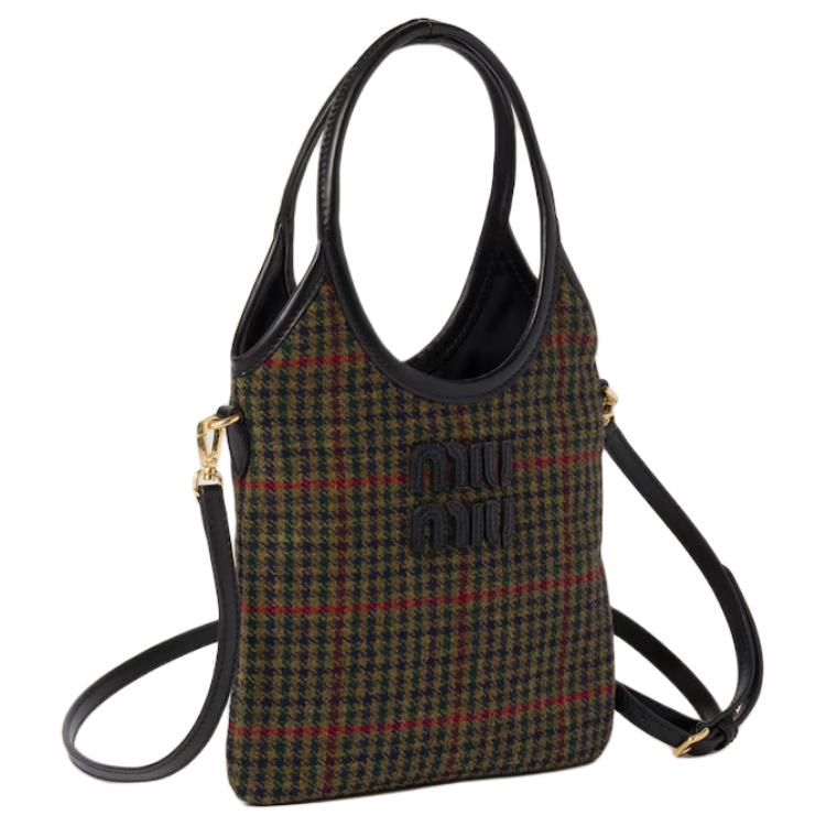 MIU MIU Ivy Fabric Shoulder Bag, Crossbody Bag, Handbag Women's Dark Green & Black