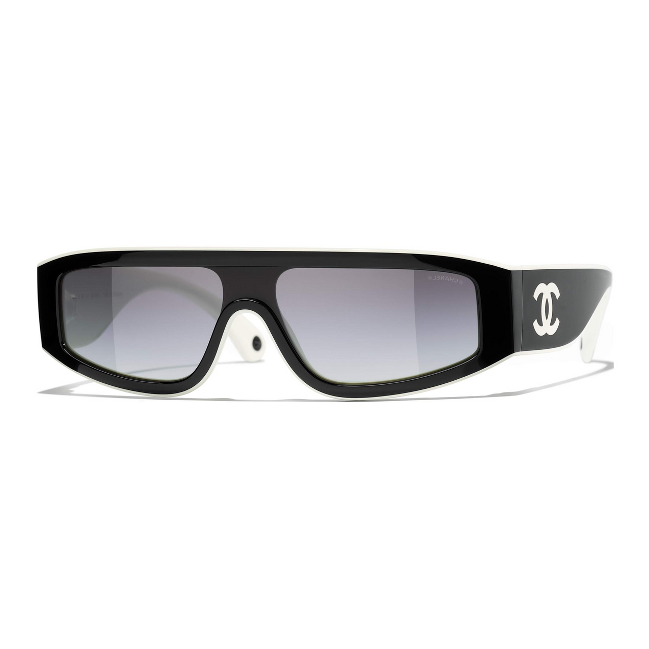 CHANEL Acetate Irregular Shape Sunglasses Unisex Black