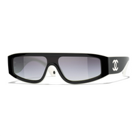 CHANEL Acetate Irregular Shape Sunglasses Unisex Black