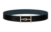 HERMES Fashion Jumbo Gold Buckle Togo Calfskin Double-Sided Leather Belt Men's Black/Prussian Blue Width: 3.8cm