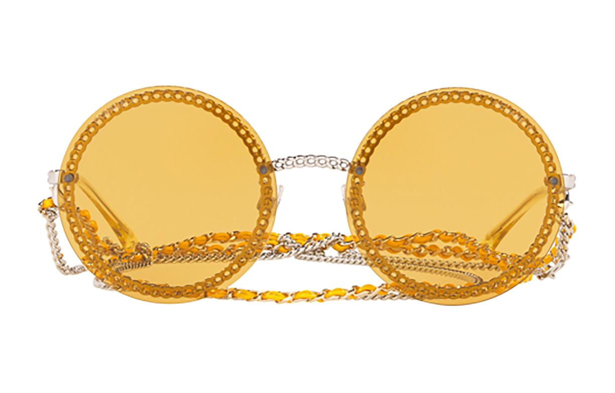 CHANEL Metal Round Sunglasses Women's Yellow