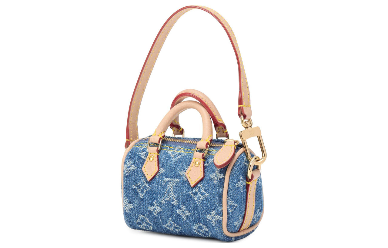 LOUIS VUITTON Speedy Denim Bucket Bag Handbag Shoulder Bag Extra Mini Women's Light Pink & Blue