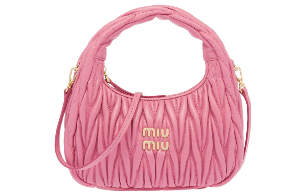 MIU MIU Wander Series Soft Sheep Leather Hobo Shoulder Bag Regular Women's Begonia Pink