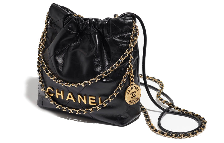 CHANEL 22 Handbag Mini 23S Shiny Calfskin Black
