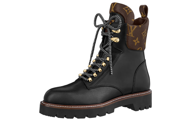 LOUIS VUITTON Territory Flat Ranger Boots 'Black With Monogram Collar' Women's