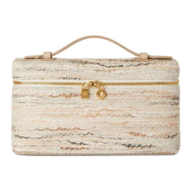 Loro Piana ExtraPocket Tweed Shoulder Bag, Crossbody Bag, Handbag Women's Pink & Stone Color & Gold