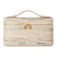 Loro Piana ExtraPocket Tweed Shoulder Bag, Crossbody Bag, Handbag Women's Pink & Stone Color & Gold