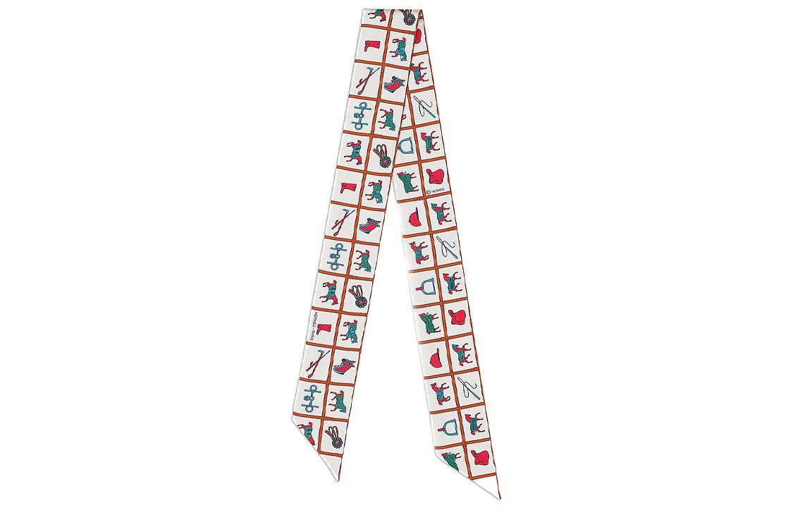 HERMES Silk Scarves Women's Cream/Brown/Pink