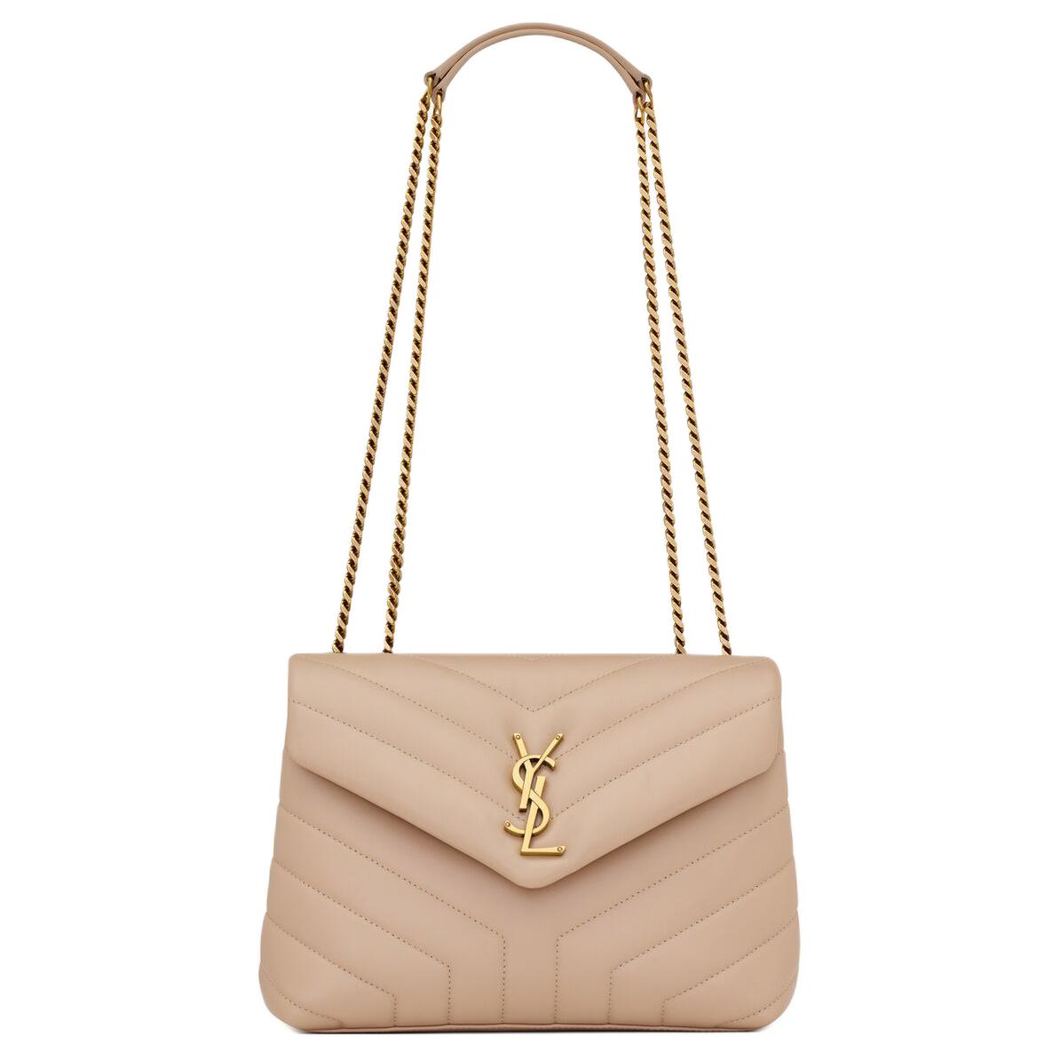 SAINT LAURENT Quilted Leather Crossbody Bag Trumpets Women's Dark Beige