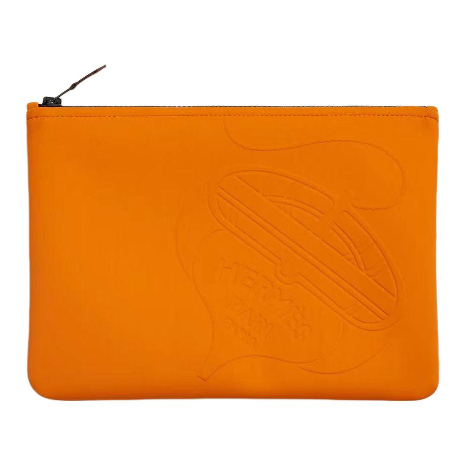 HERMES Polyamide Clutch Medium Size Women's Orange