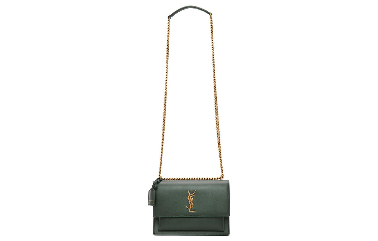 SAINT LAURENT SUNSET Calfskin Sunset Bag Shoulder Bag Crossbody Bag Medium Size Women's Dark Green