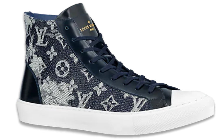 LOUIS VUITTON Tattoo Skateboard Shoes Men High-Top Dark Blue