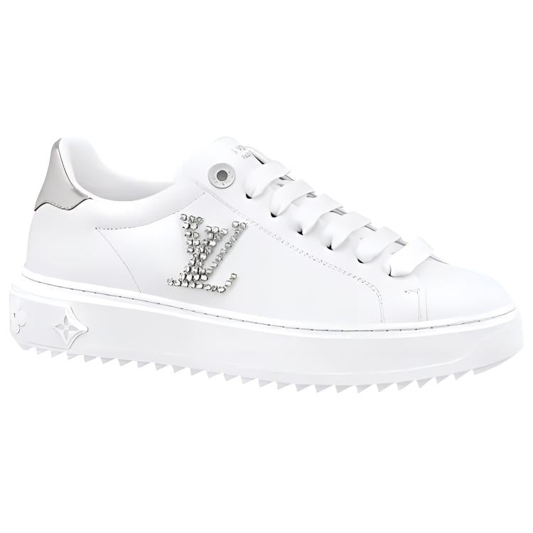 LOUIS VUITTON Time Out Sneakers 'White With Silver Rhinestone Logo' Women's