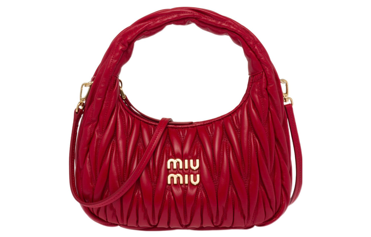 MIU MIU Sheepskin Hobo Shoulder Bag Women's Red