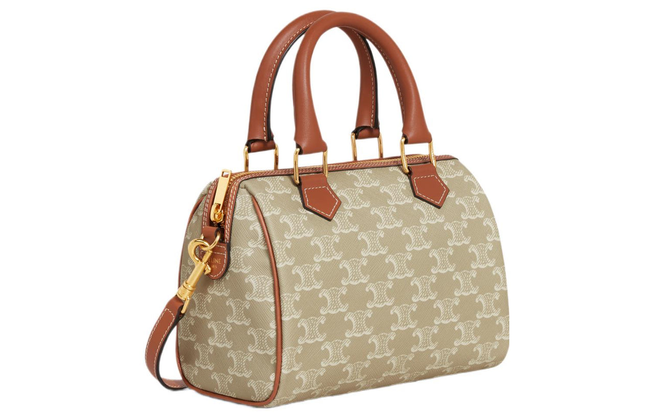 CELINE Cow Leather Boston Bag, Shoulder Bag, Crossbody Bag, Handbag Trumpets Women's Greige