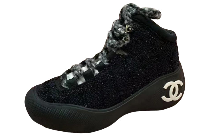 CHANEL 22N Skiing Capsules Cushioning, Wear Resistant High Top Casual Shoes Women's Black