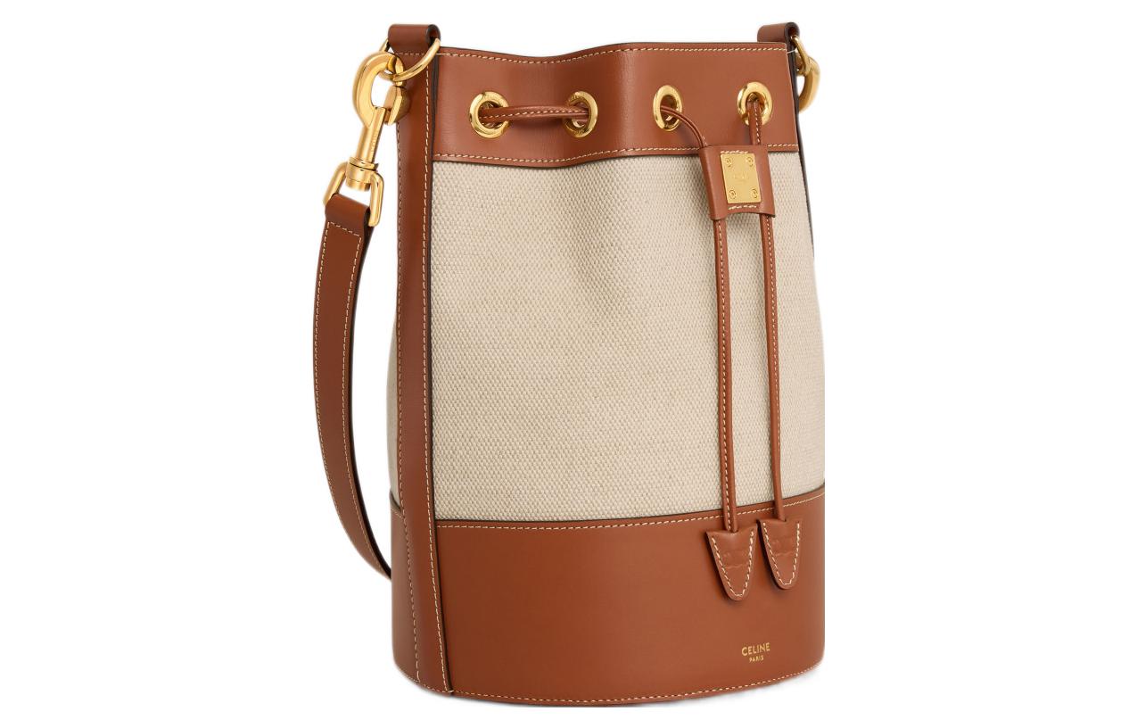 CELINE Cabas Fabric With Cow Leather Bucket Bag, Shoulder Bag, Crossbody Bag Trumpets Women's Natural Color/Tan