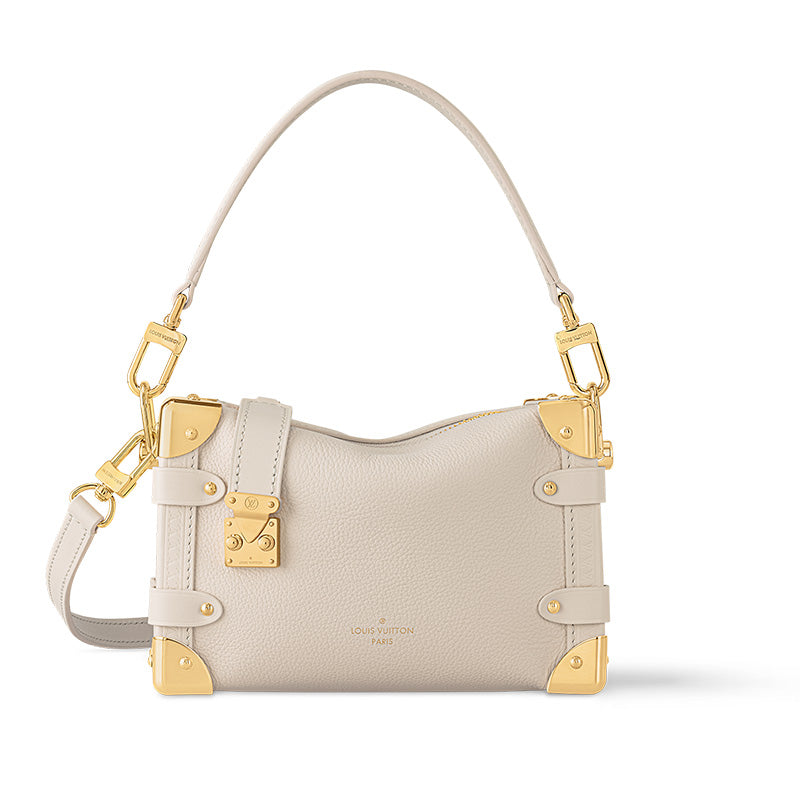 LOUIS VUITTON Grained Calfskin Soft Box Crossbody Bag Shoulder Bag Small Size Women's Light Beige