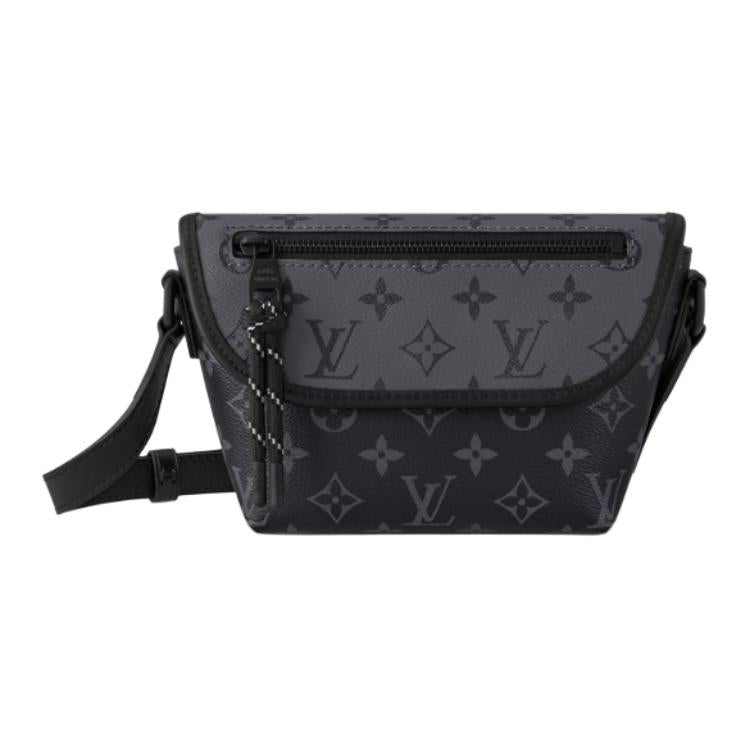 LOUIS VUITTON Leather Trim Shoulder Bag Crossbody Bag Men's Gray & Black