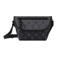 LOUIS VUITTON Leather Trim Shoulder Bag Crossbody Bag Men's Gray & Black