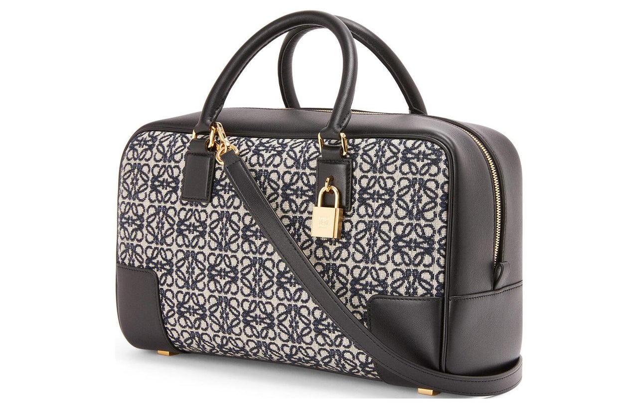 LOEWE Calfskin Canvas Crossbody Handbag Shoulder Bag Medium Size Women's Blue