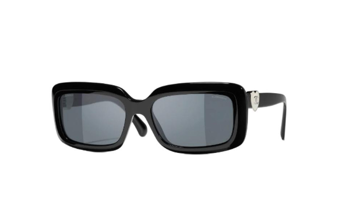 CHANEL Acetate Rectangular Sunglasses Unisex Black