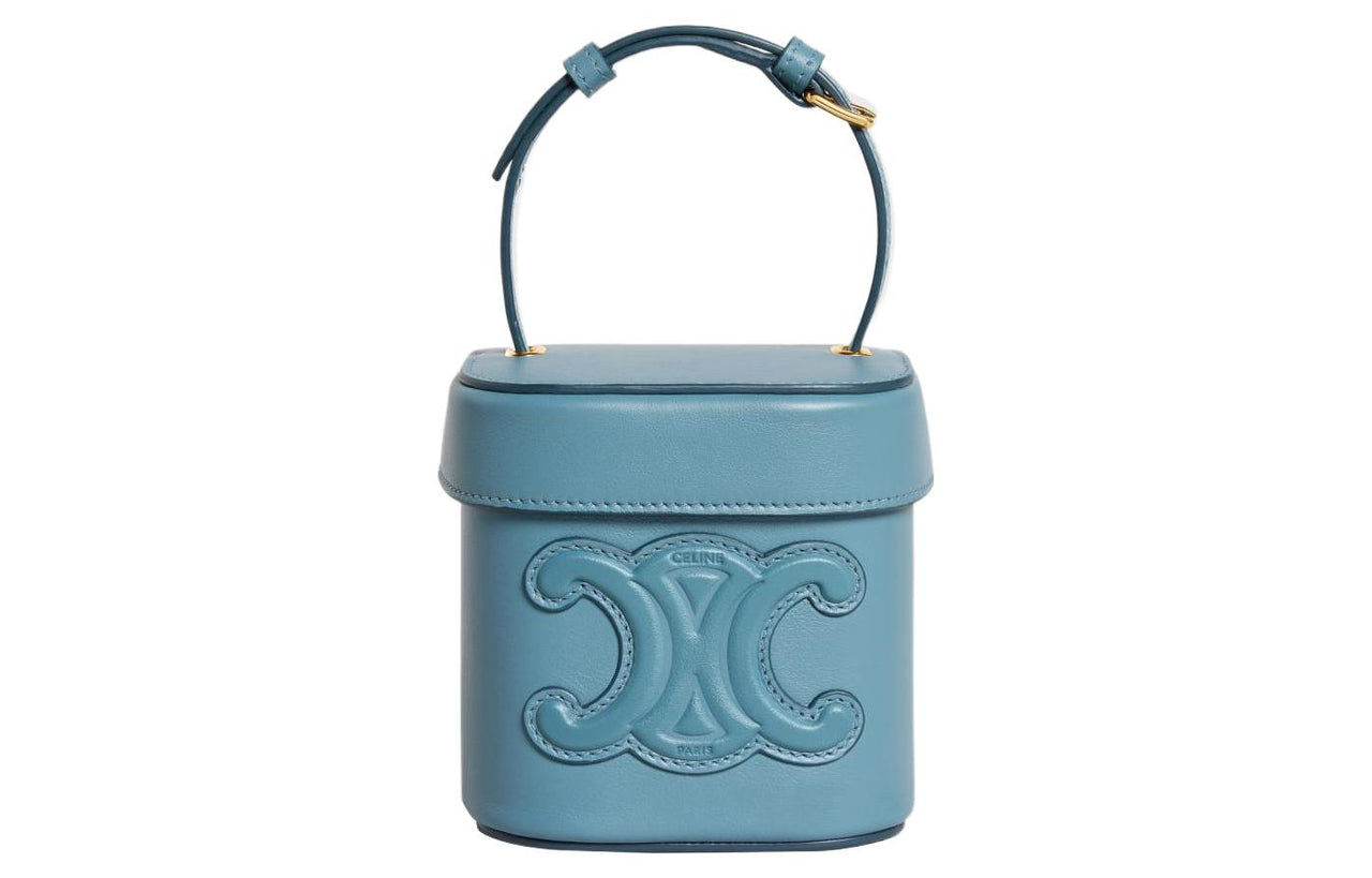 CELINE Smooth Cow Leather Box Bag Shoulder Bag Crossbody Bag Handbag Small Size Women's Denim Blue