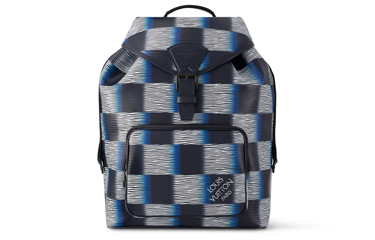 LOUIS VUITTON Montsouris Cow Leather Trim Backpack Regular Men's Blue Moon