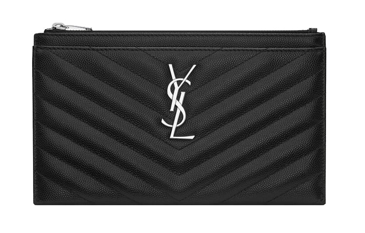 SAINT LAURENT Quilted Leather With Cow Leather Wallet Clutch Women's Black