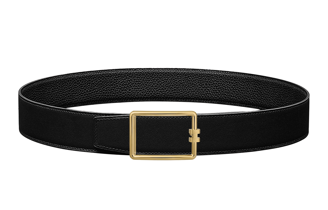 HERMES Gold Buckle Togo Calfskin Double-Sided Leather Belt Men's Black Width: 3.8cm
