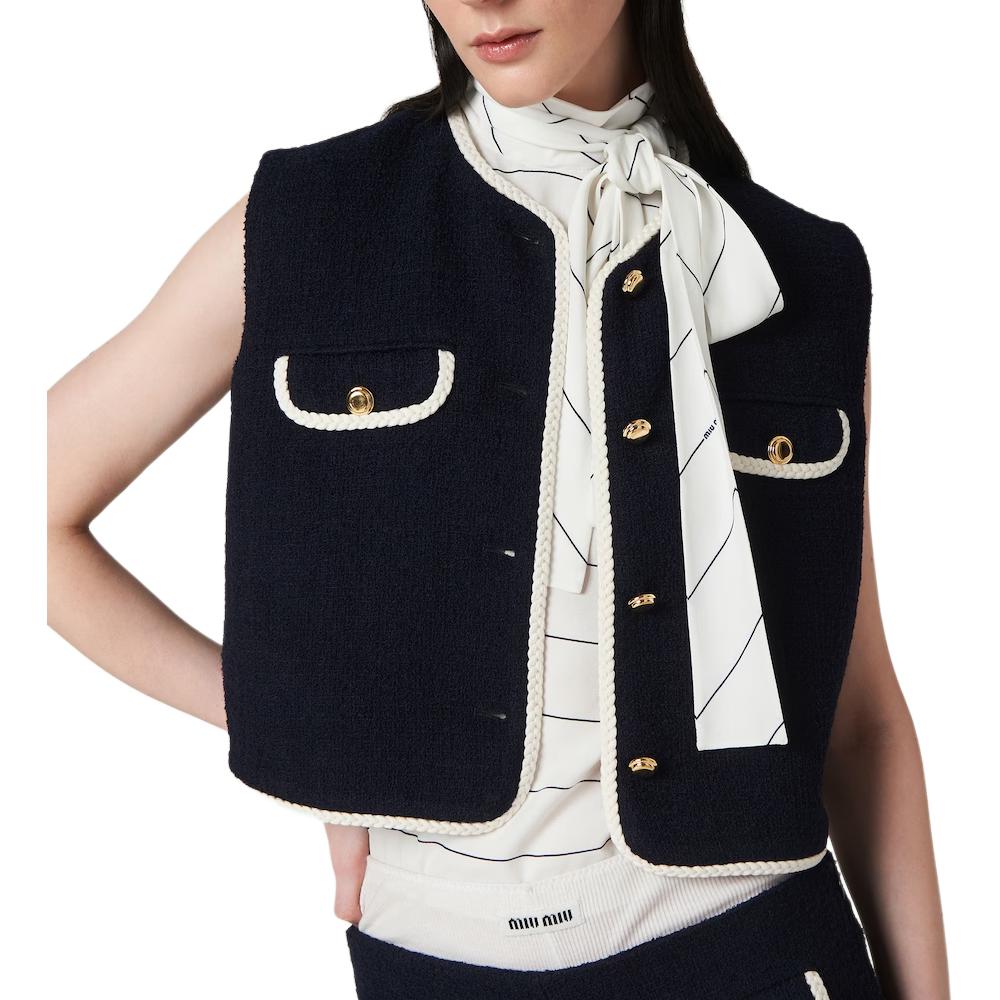 MIU MIU Single Breasted Tweed Vest Women's Marine Blue