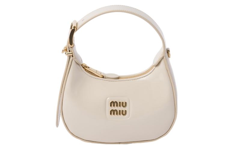 MIU MIU Patent Leather Crescent Bag, Hobo Bag, Shoulder Bag, Crossbody Handbag Women's Ivory